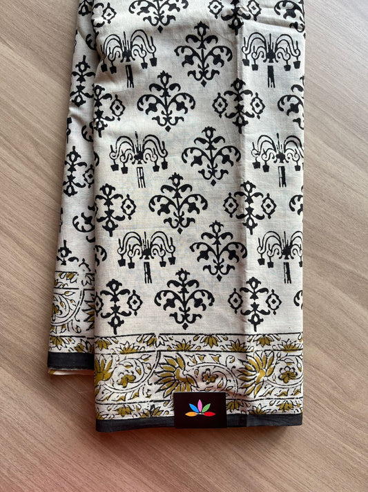 Hand Block Printed Fine Mul Cotton Saree -13878