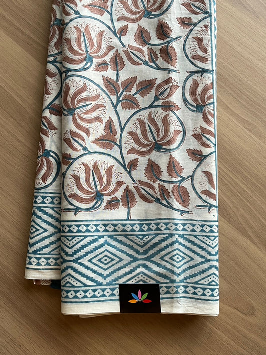 Hand Block Printed Fine Mul Cotton Saree -13882