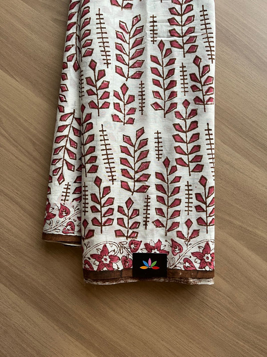 Hand Block Printed Fine Mul Cotton Saree -13883