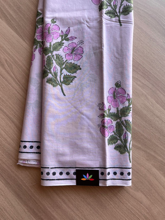 Hand Block Printed Fine Mul Cotton Saree -13887