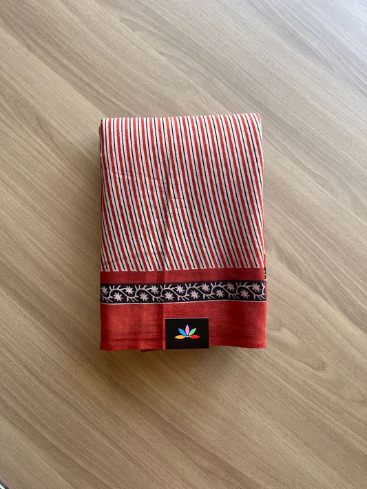 Hand Block Printed Fine Mul Cotton Saree -13888