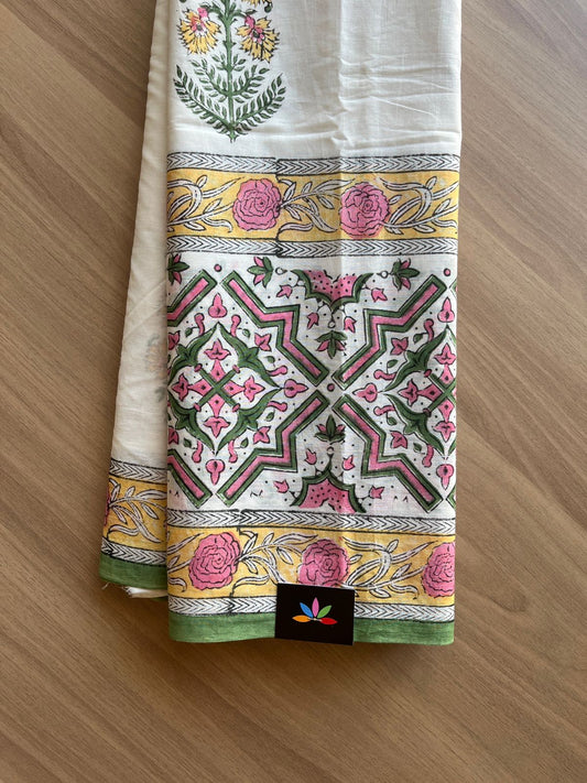 Hand Block Printed Fine Mul Cotton Saree -13889