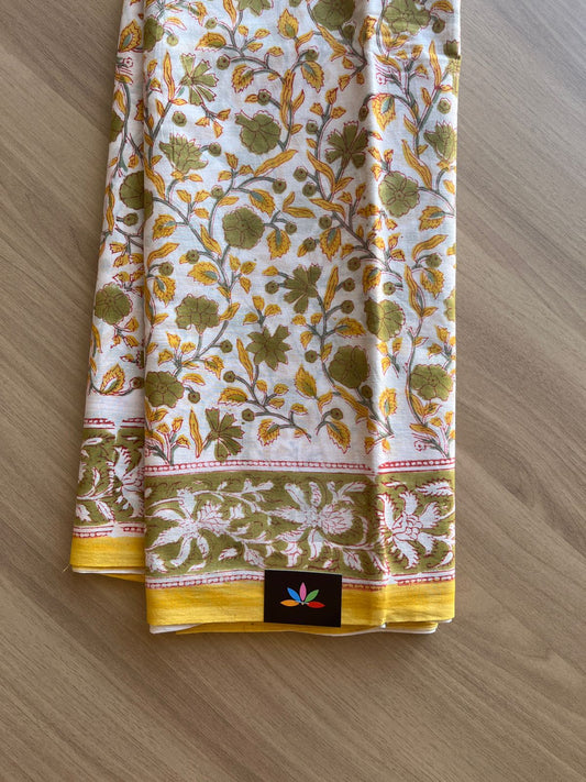 Hand Block Printed Fine Mul Cotton Saree -13890