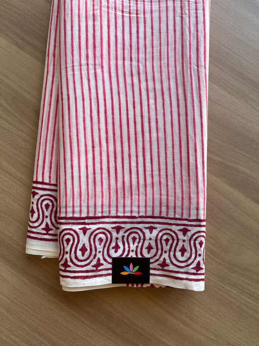 Hand Block Printed Fine Mul Cotton Saree -13891