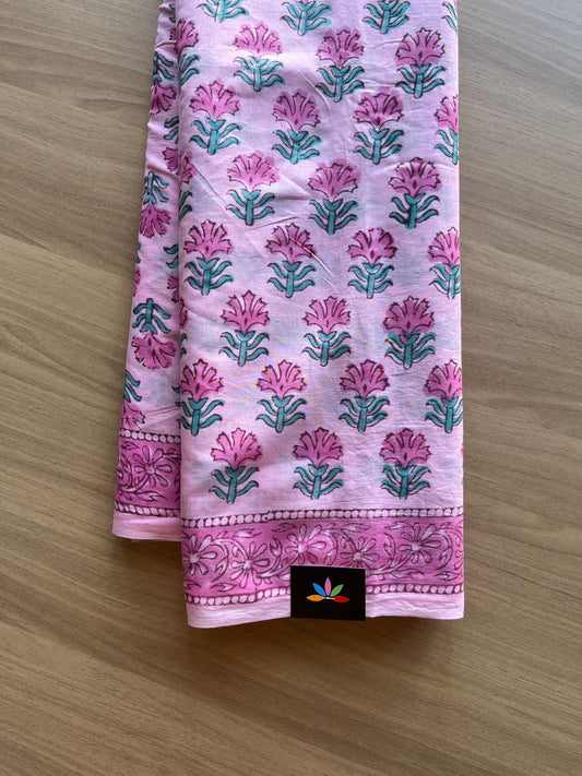 Hand Block Printed Fine Mul Cotton Saree -13893