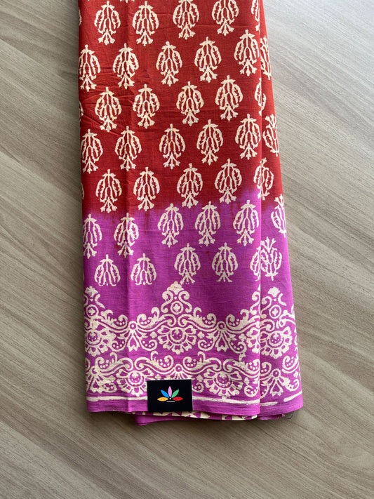 Hand Block Printed Fine Mul Cotton Saree -20927-20928