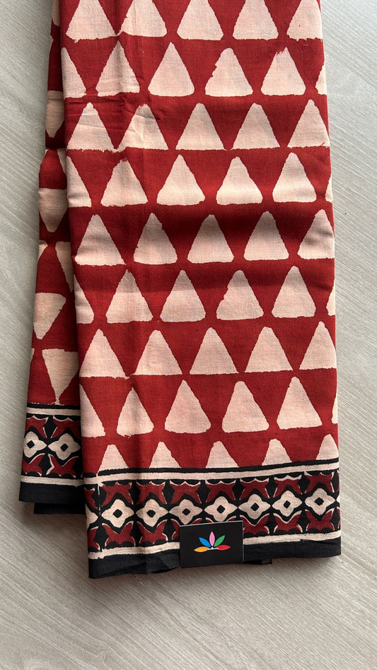 Hand Block Printed Fine Mul Cotton Saree -25195-25196