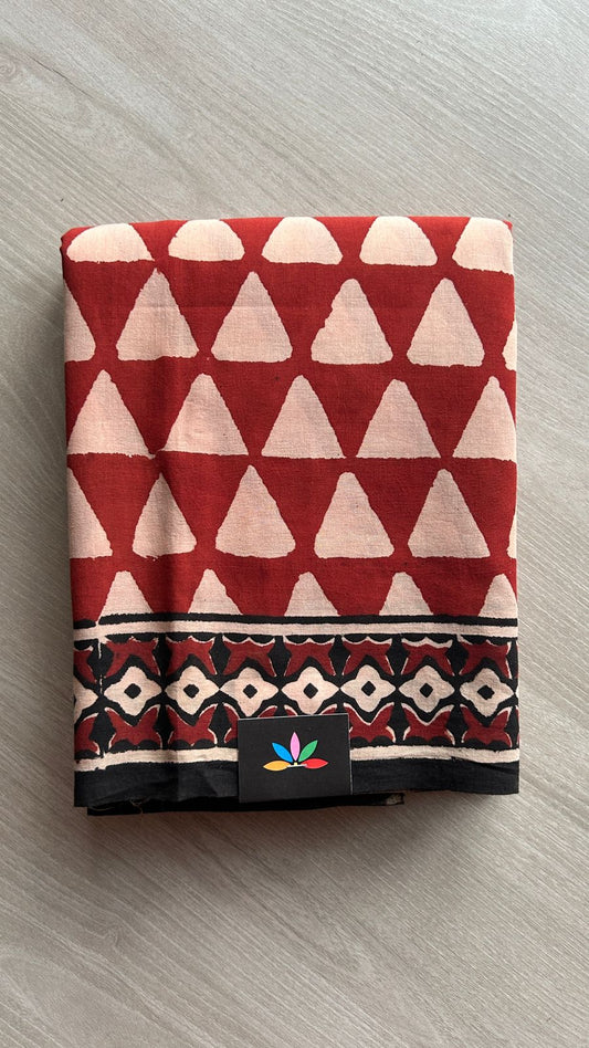 Hand Block Printed Fine Mul Cotton Saree -25195-25196