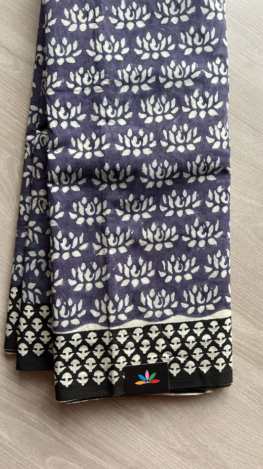 Hand Block Printed Fine Mul Cotton Saree -25197-25198