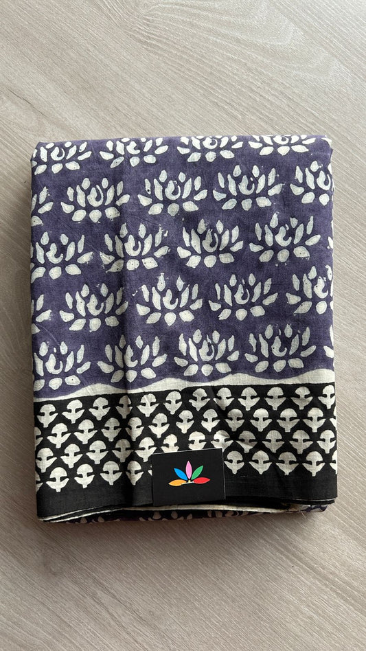 Hand Block Printed Fine Mul Cotton Saree -25197-25198