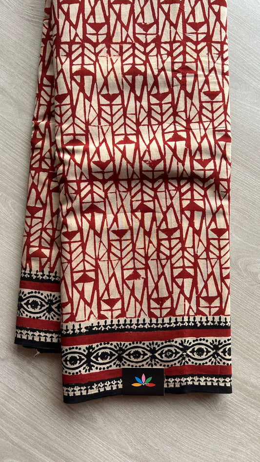 Hand Block Printed Fine Mul Cotton Saree -25199-25200