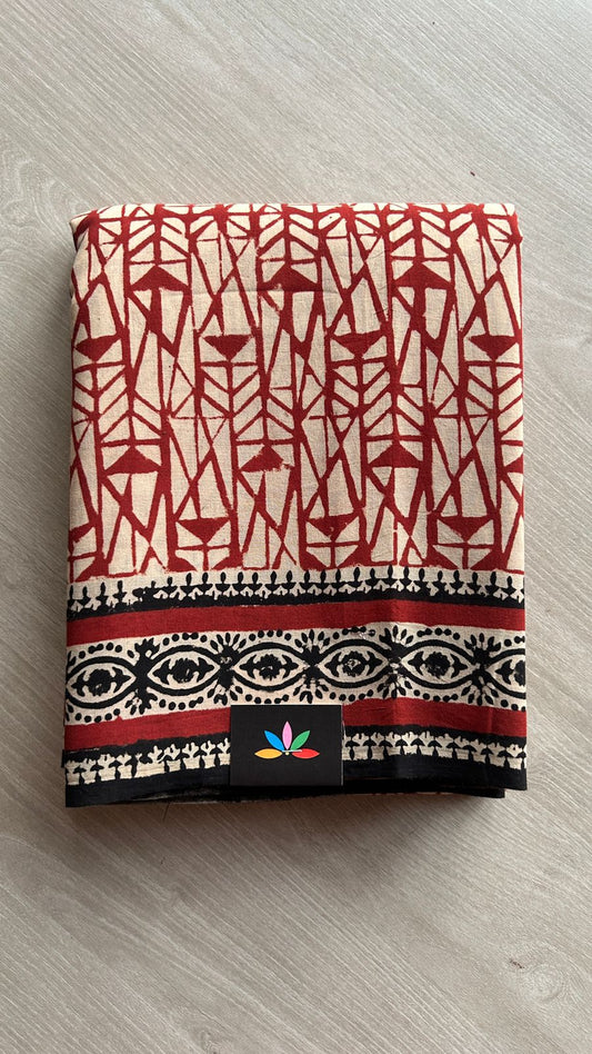 Hand Block Printed Fine Mul Cotton Saree -25199-25200