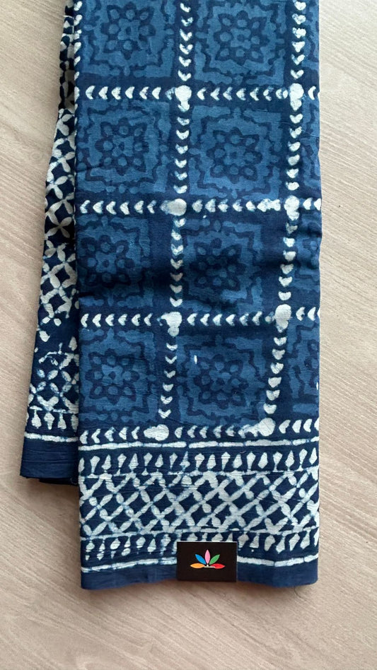 Hand Block Printed Fine Mul Cotton Saree -25205-25206