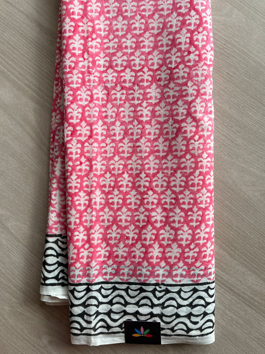 Handblock Printed Mul Cotton Saree- 28217