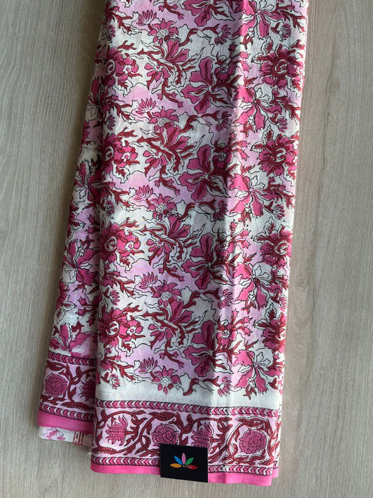 Hand Block Printed Mul Cotton Saree -29051