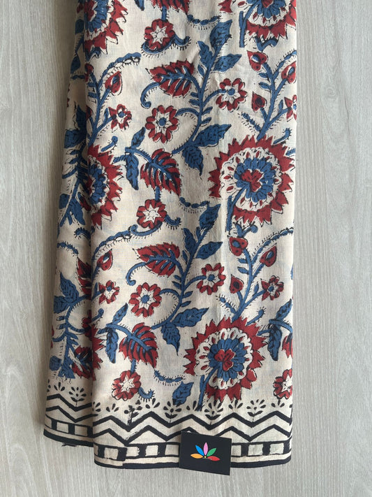 Kalamkari Hand Block Printed Mul Cotton Saree -29063-29064