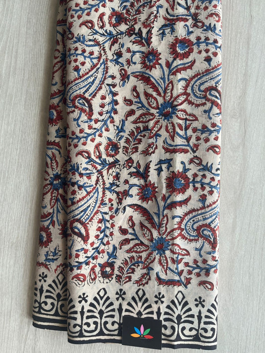 Kalamkari Hand Block Printed Mul Cotton Saree -29075-29076