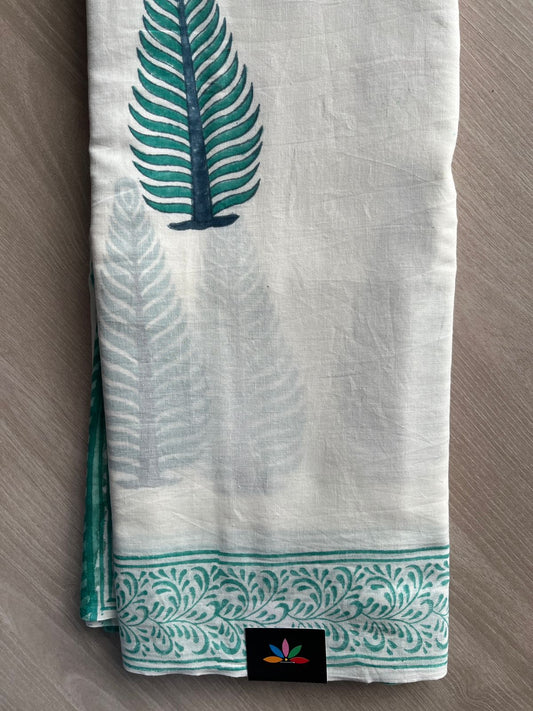 Handblock Printed Mul Cotton Saree- 31304-31305