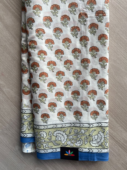 Handblock Printed Mul Cotton Saree- 31310-31311