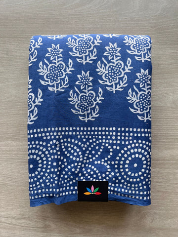 Sapphire Blue Handblock Printed Mul Cotton Saree - 32492_32493