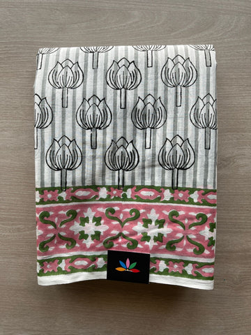Handblock Printed Mul Cotton Saree - 32497_32498