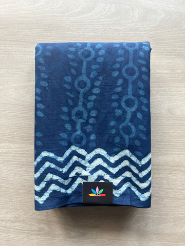 Blue Zodiac Handblock Printed Mul Cotton Saree - 32499_32500