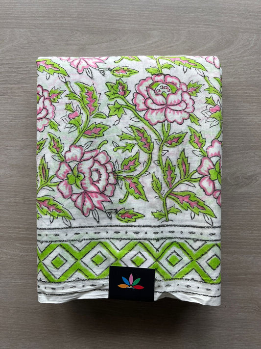 Handblock Printed Mul Cotton Saree - 32505_32506