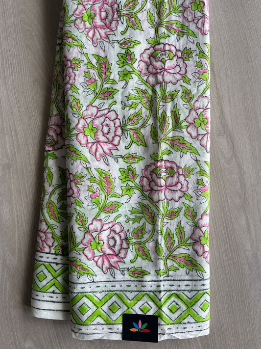 Handblock Printed Mul Cotton Saree - 32505_32506