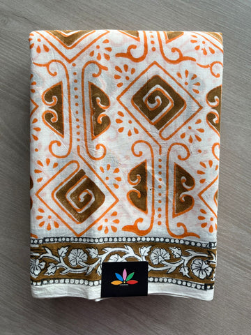 Handblock Printed Mul Cotton Saree - 32530_32531