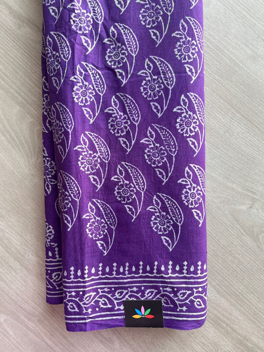 Indigo Handblock Printed Mul Cotton Saree - 32556_32557