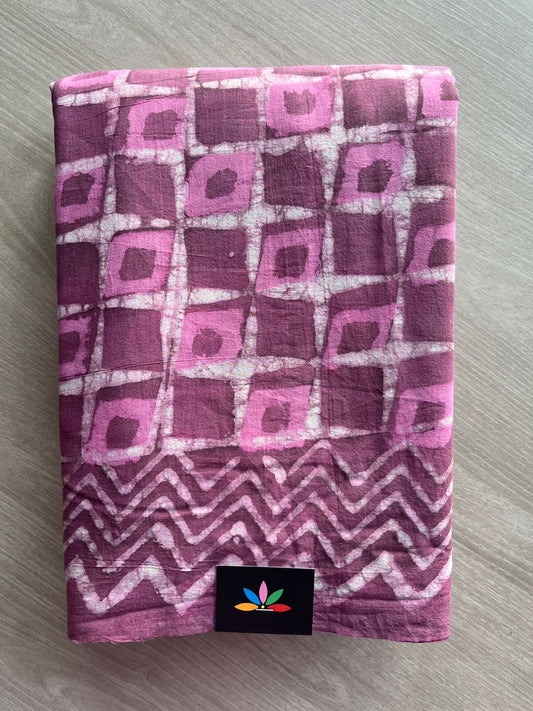 Light Plum Shade Handblock Printed Mul Cotton Saree - 32566_32567