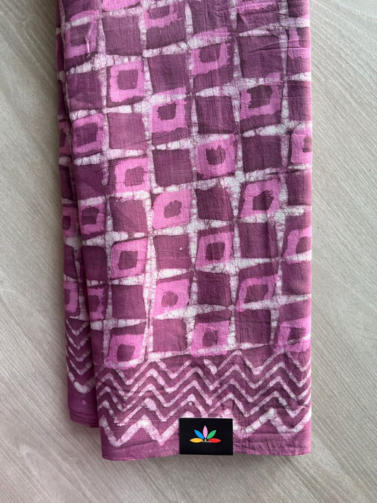 Light Plum Shade Handblock Printed Mul Cotton Saree - 32566_32567