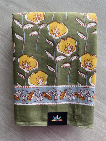 Handblock Printed Mul Cotton Saree - 32578_32579