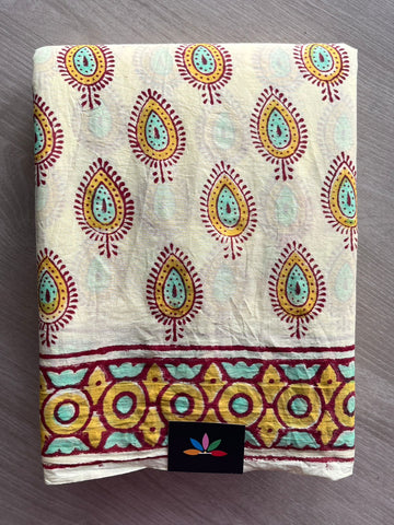 Handblock Printed Mul Cotton Saree - 32584_32585