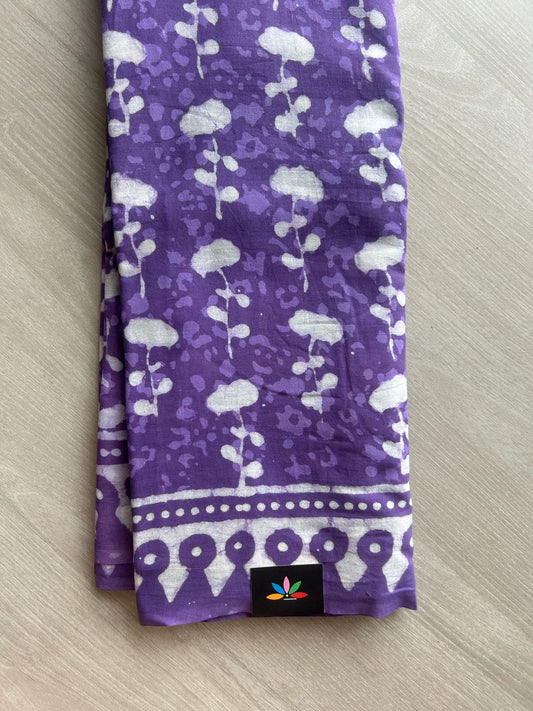 Royal Purple Handblock Printed Mul Cotton Saree - 33644-33645