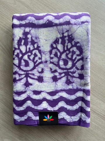 Royal Purple Handblock Printed Mul Cotton Saree - 33638-33639