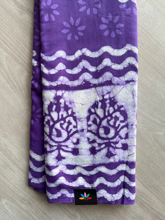 Royal Purple Handblock Printed Mul Cotton Saree - 33638-33639