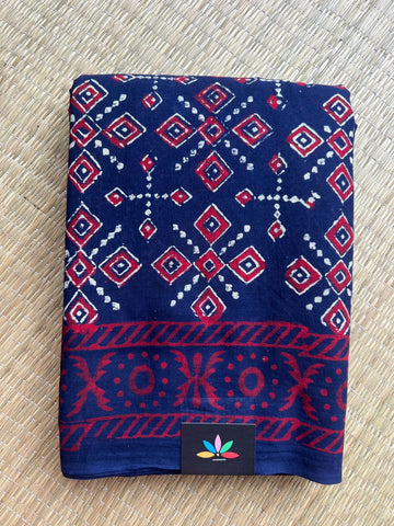 Handblock Printed Mul Cotton Saree - 32676_32677