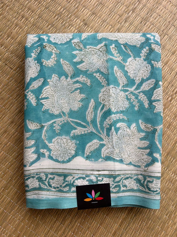 Handblock Printed Mul Cotton Saree - 32682