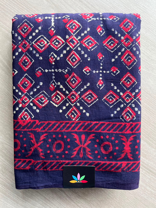 Deep Purple Handblock Printed Mul Cotton Saree - 33654-33655
