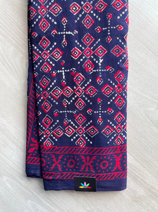 Deep Purple Handblock Printed Mul Cotton Saree - 33654-33655