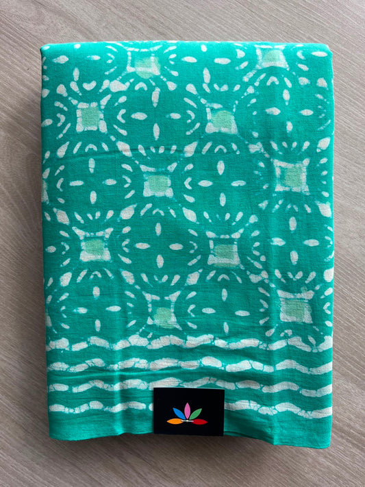Turquoise Blue Handblock Printed Mul Cotton Saree - 33656-33657
