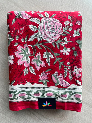 Handblock Printed Mul Cotton Saree - 33658-33659