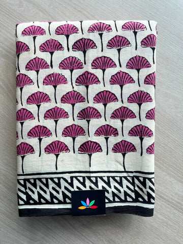 Handblock Printed Mul Cotton Saree - 33662-33663
