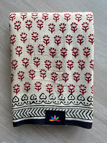 Handblock Printed Mul Cotton Saree - 33666-33667