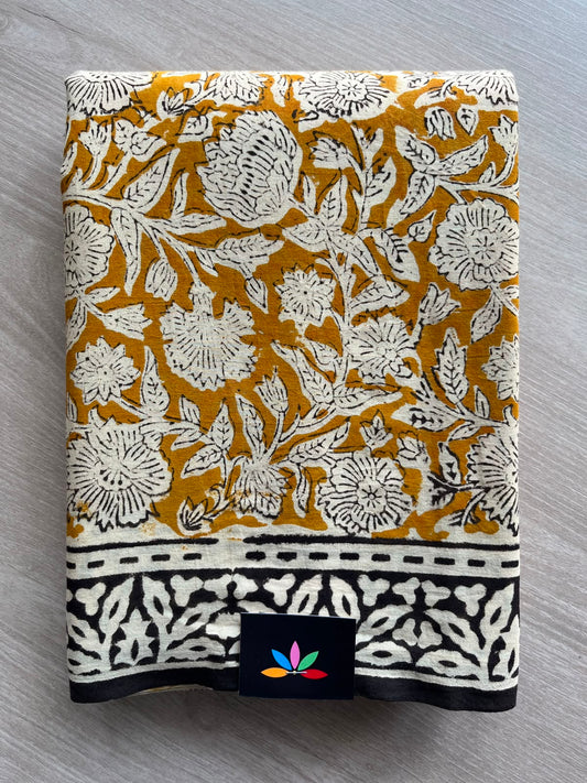 Mustard Yellow Handblock Printed Mul Cotton Saree - 33668-33669