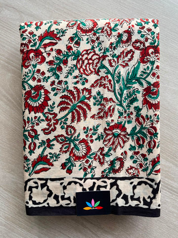 Kalamkari Hand Block Printed Mul Cotton Saree - 33673-33674