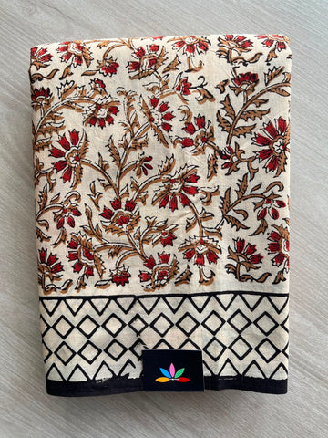 Kalamkari Hand Block Printed Mul Cotton Saree - 33675-33676