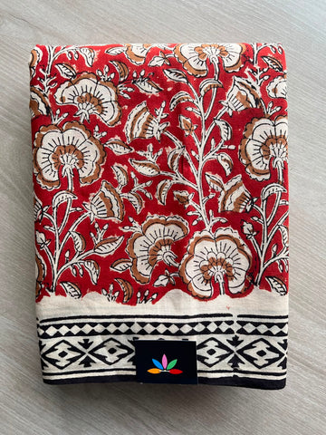 Kalamkari Hand Block Printed Mul Cotton Saree - 33679-33680