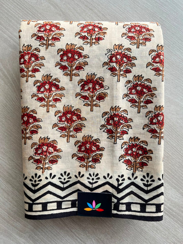 Kalamkari Hand Block Printed Mul Cotton Saree - 33682